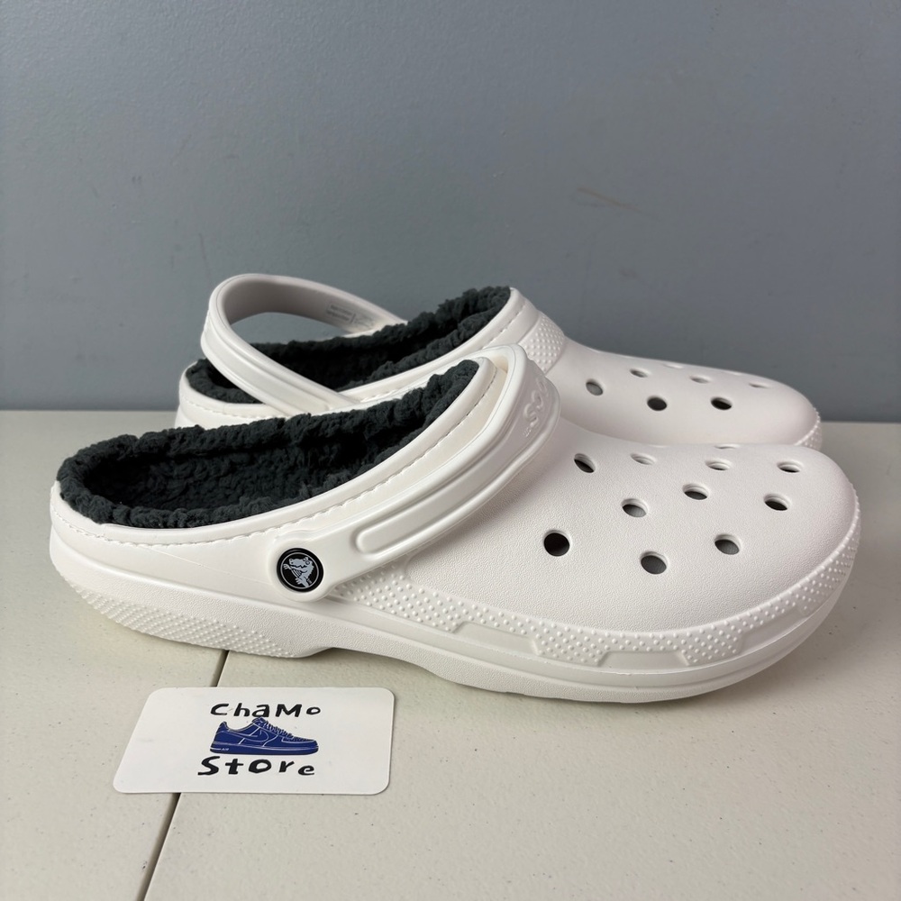 Crocs Classic Fuzz Lined Clogs White Grey 203591-10M Unisex Men's Sz